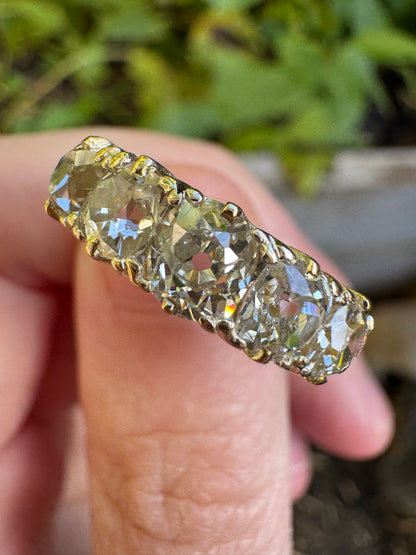 Antique 18ct yellow gold five stone 1.7ct TCW old mine cut diamond ring