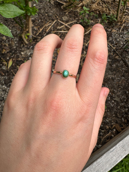 Antique English 9ct rosy yellow gold turquoise cabochon ring