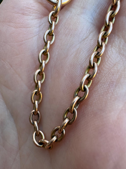 Antique 9ct rosy yellow gold cable link bracelet, 18cm / 7.1 inches long