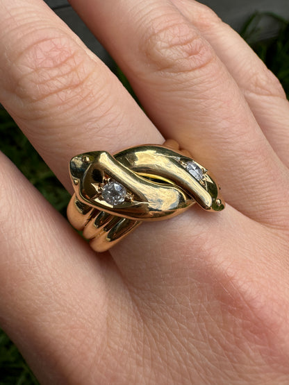 Antique 18ct yellow gold 0.25ct TCW old cut diamond snake ring