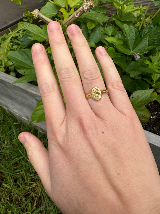 Antique 18ct yellow gold oval initial signet