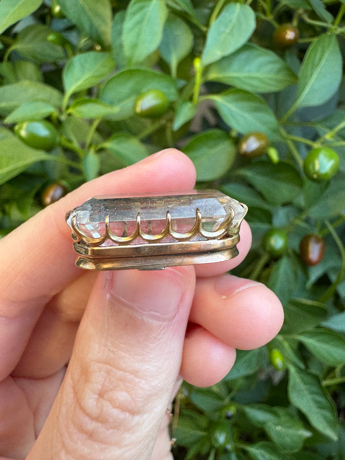 Antique 9ct rose gold claw set 16.68ct rock crystal pendant on vintage 9ct rose gold Italian chain, 42cm / 16.64 inches long