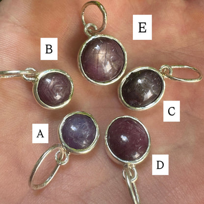 Custom sterling silver African star ruby cabochon pendants