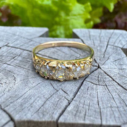 Vintage 14ct yellow gold five stone 0.7ct TCW old mine cut diamond ring