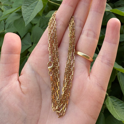 Vintage Italian 9ct yellow gold mariner link chain, 77cm / 30.3 inches long