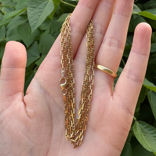Vintage Italian 9ct yellow gold mariner link chain, 77cm / 30.3 inches long