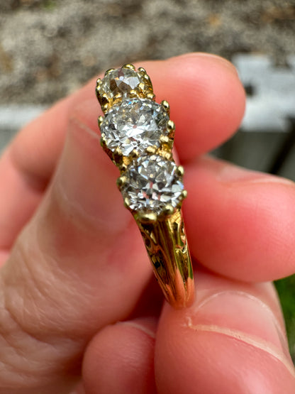 Vintage 18ct yellow gold 0.5ct TCW three stone old European cut diamond ring