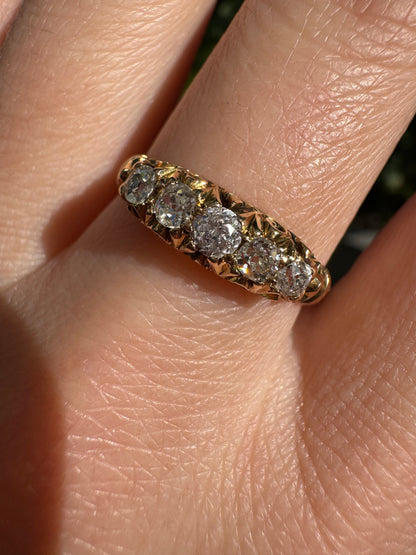 Antique Australian 18ct yellow gold five stone 0.45ct TCW old mine cut diamond ring