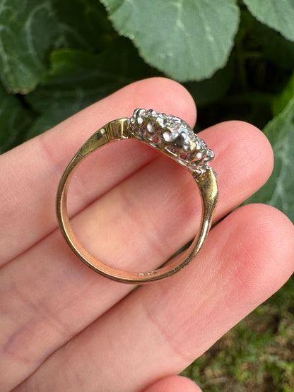 Antique 18ct yellow gold 1.74ct TCW old mine cut diamond cluster ring