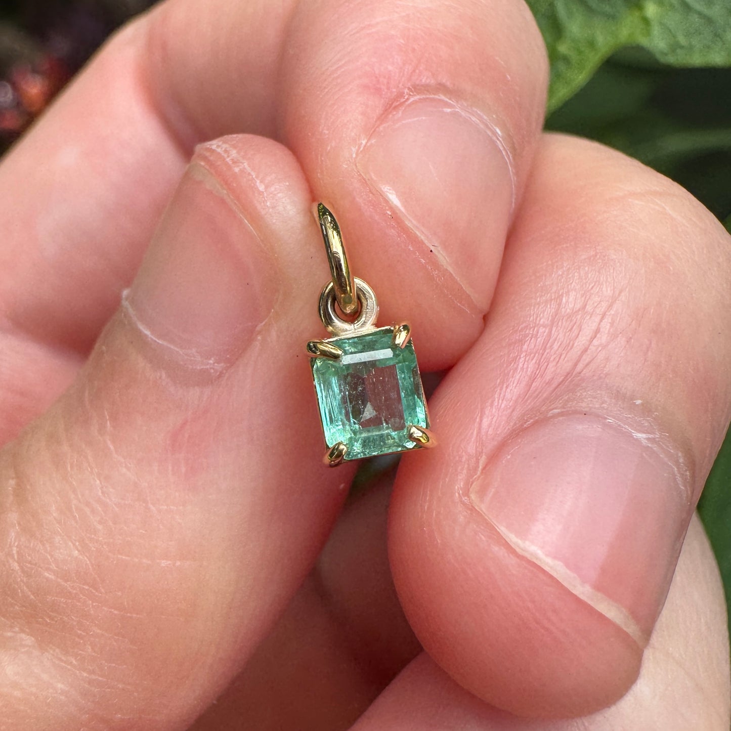 Custom 9ct yellow gold 0.38ct emerald claw set pendant