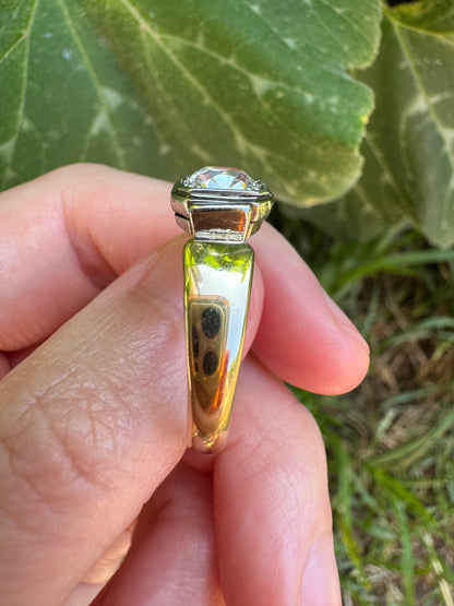 Vintage Mid Century English 9ct yellow and white gold 0.91ct old mine cut diamond signet ring