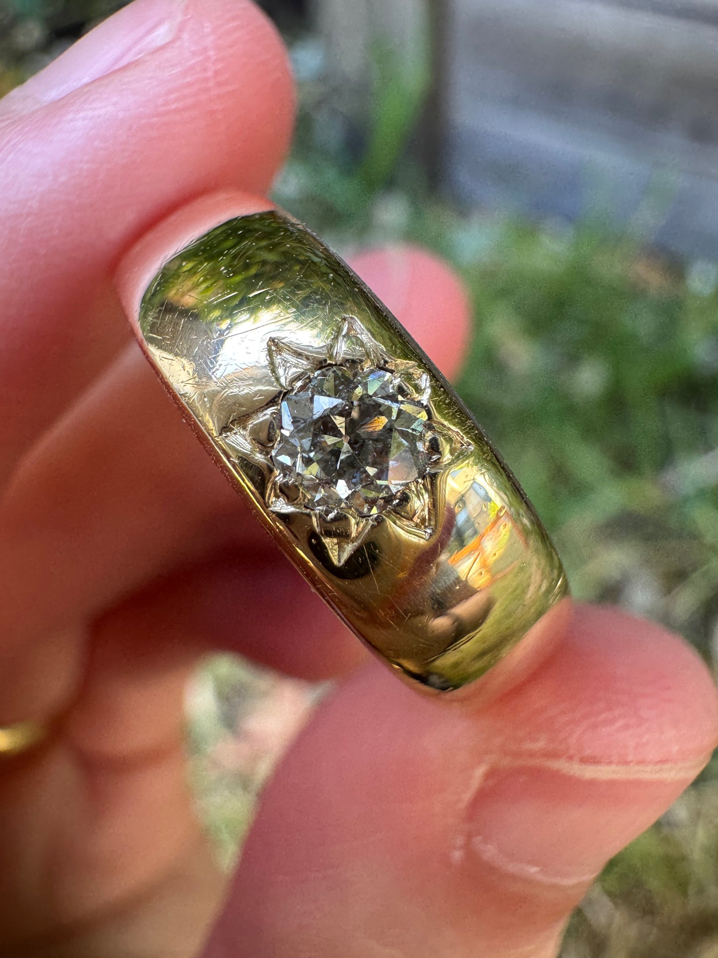 Antique Australian 15ct yellow gold 0.27ct old mine cut diamond starset gypsy ring