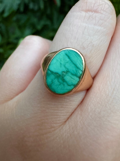 Antique Australian 9ct rosy yellow gold turquoise signet ring