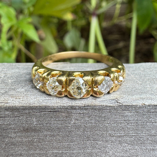 Vintage 18ct yellow gold five stone 1ct TCW old mine cut diamond ring
