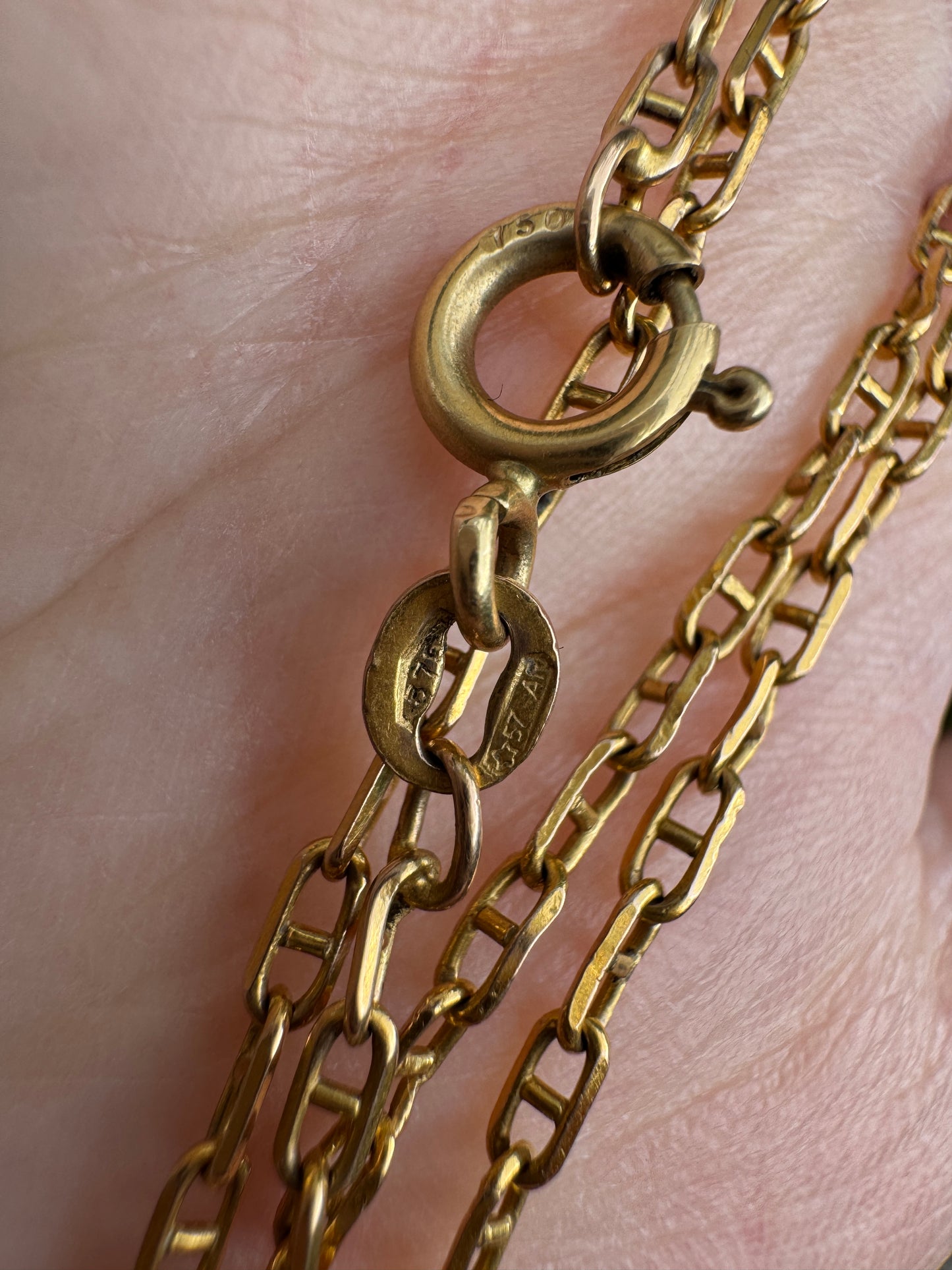Vintage Italian 9ct yellow gold mariner link chain, 52cm / 20.47 inches long