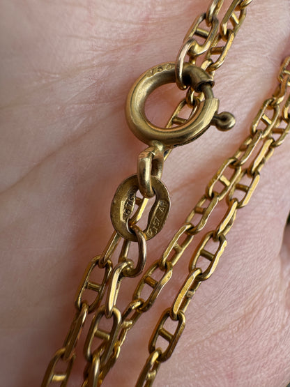 Vintage Italian 9ct yellow gold mariner link chain, 52cm / 20.47 inches long