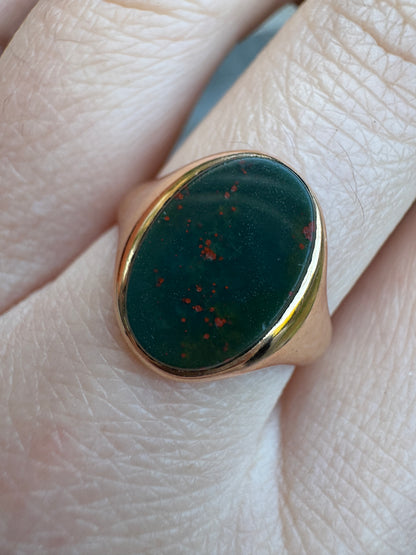 Antique Australian Dempster 15ct yellow gold bloodstone signet ring