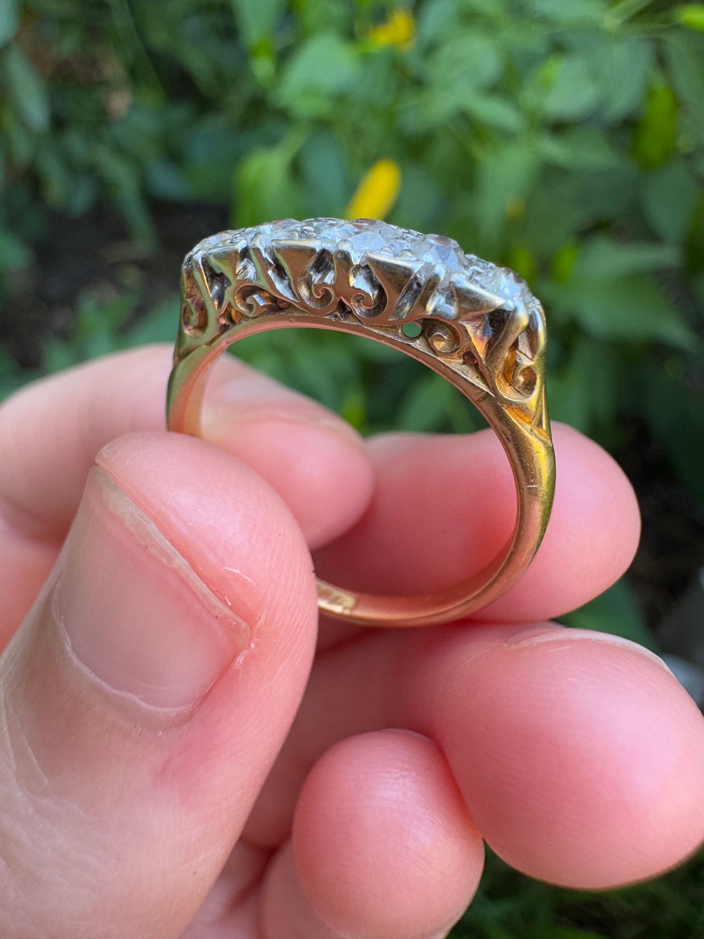 Antique 18ct yellow gold five stone 0.47ct TCW old mine cut diamond ring