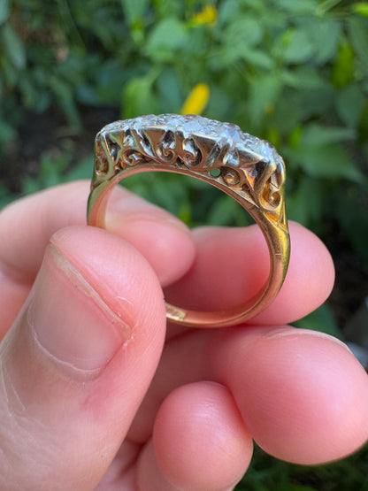 Antique 18ct yellow gold five stone 0.47ct TCW old mine cut diamond ring