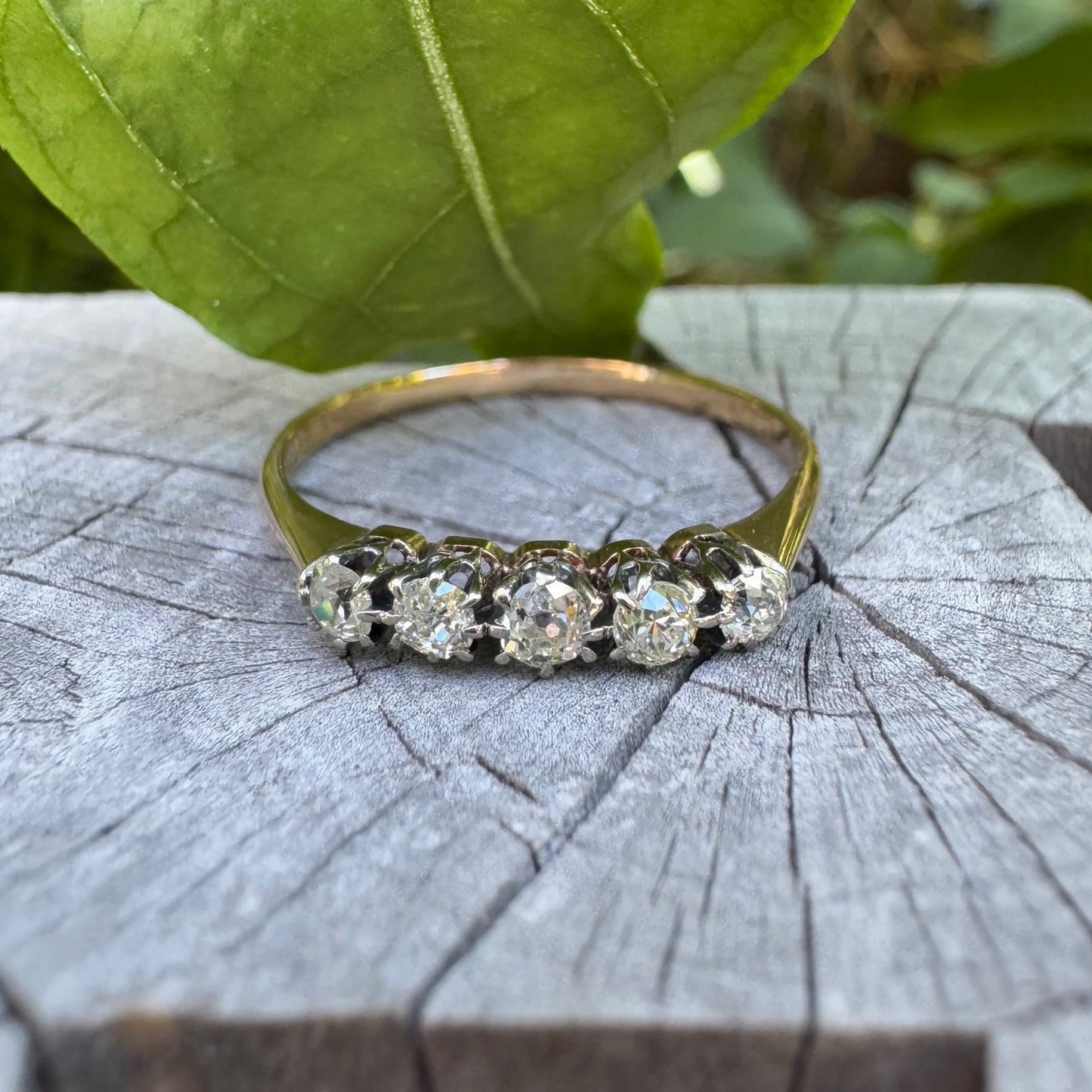 Vintage 18ct yellow gold and platinum five stone 0.38ct TCW old mine cut and old European cut diamond ring