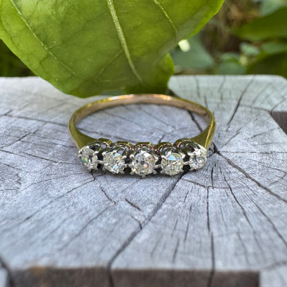 Vintage 18ct yellow gold and platinum five stone 0.38ct TCW old mine cut and old European cut diamond ring
