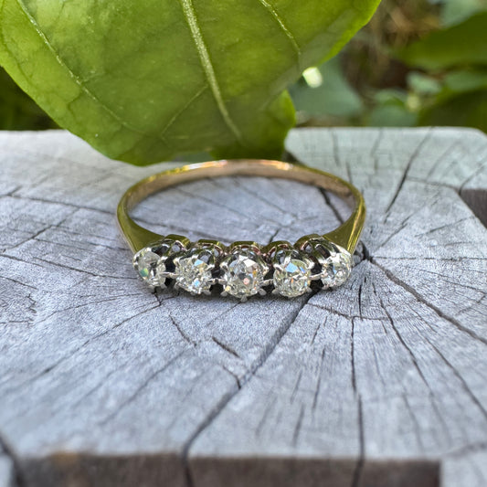 Vintage 18ct yellow gold and platinum five stone 0.38ct TCW old mine cut and old European cut diamond ring
