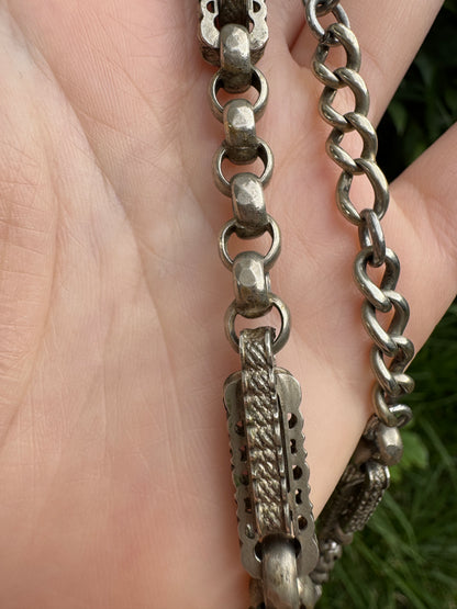 Antique albo silver fancy link chain with dog clips, 42cm / 16.54 inches long