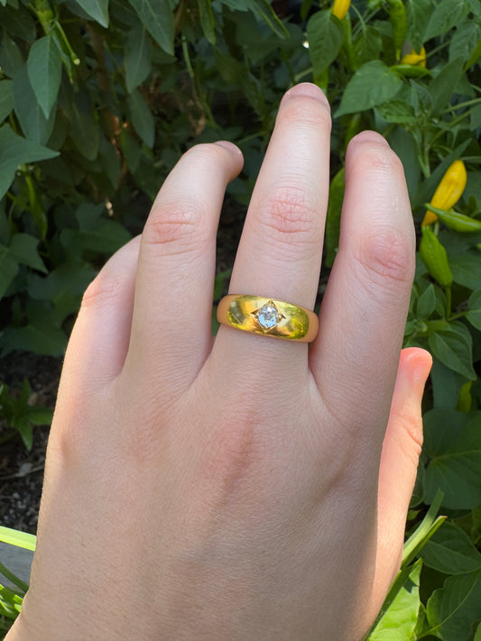 Antique Victorian 18ct yellow gold 0.23ct old mine cut diamond gypsy ring