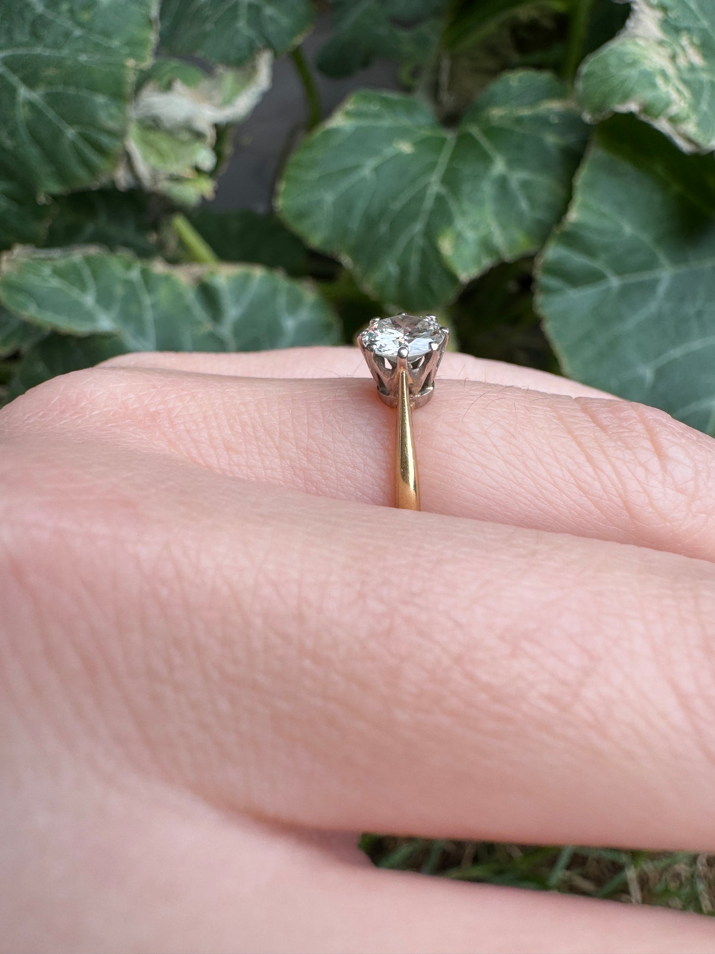 Vintage 18ct yellow gold and platinum 0.75ct old European cut diamond solitaire ring