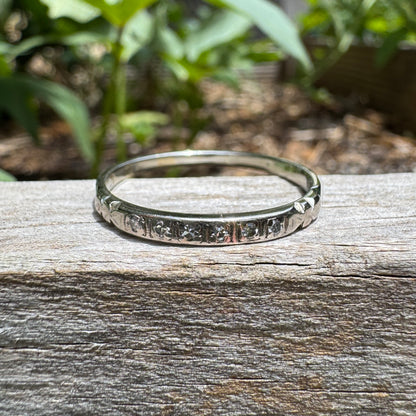 Vintage 18ct white gold and platinum six stone single cut diamond half eternity ring