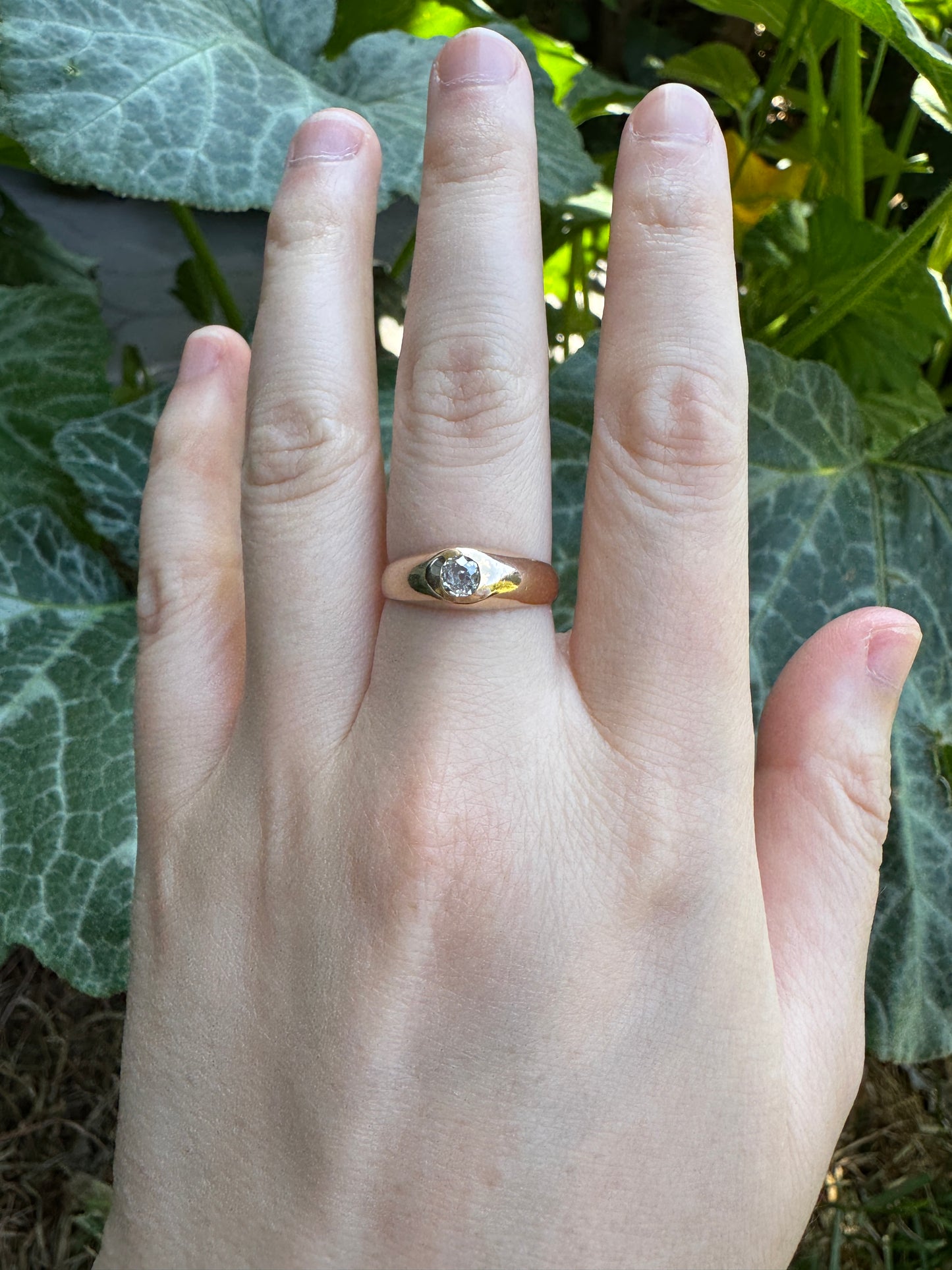 Vintage French 18ct yellow gold 0.26ct old mine cut diamond gypsy ring