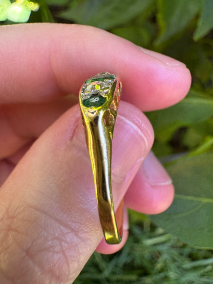 Vintage 18ct yellow gold five stone 0.33ct TCW natural emerald and 0.25ct TCW old mine cut diamond ring