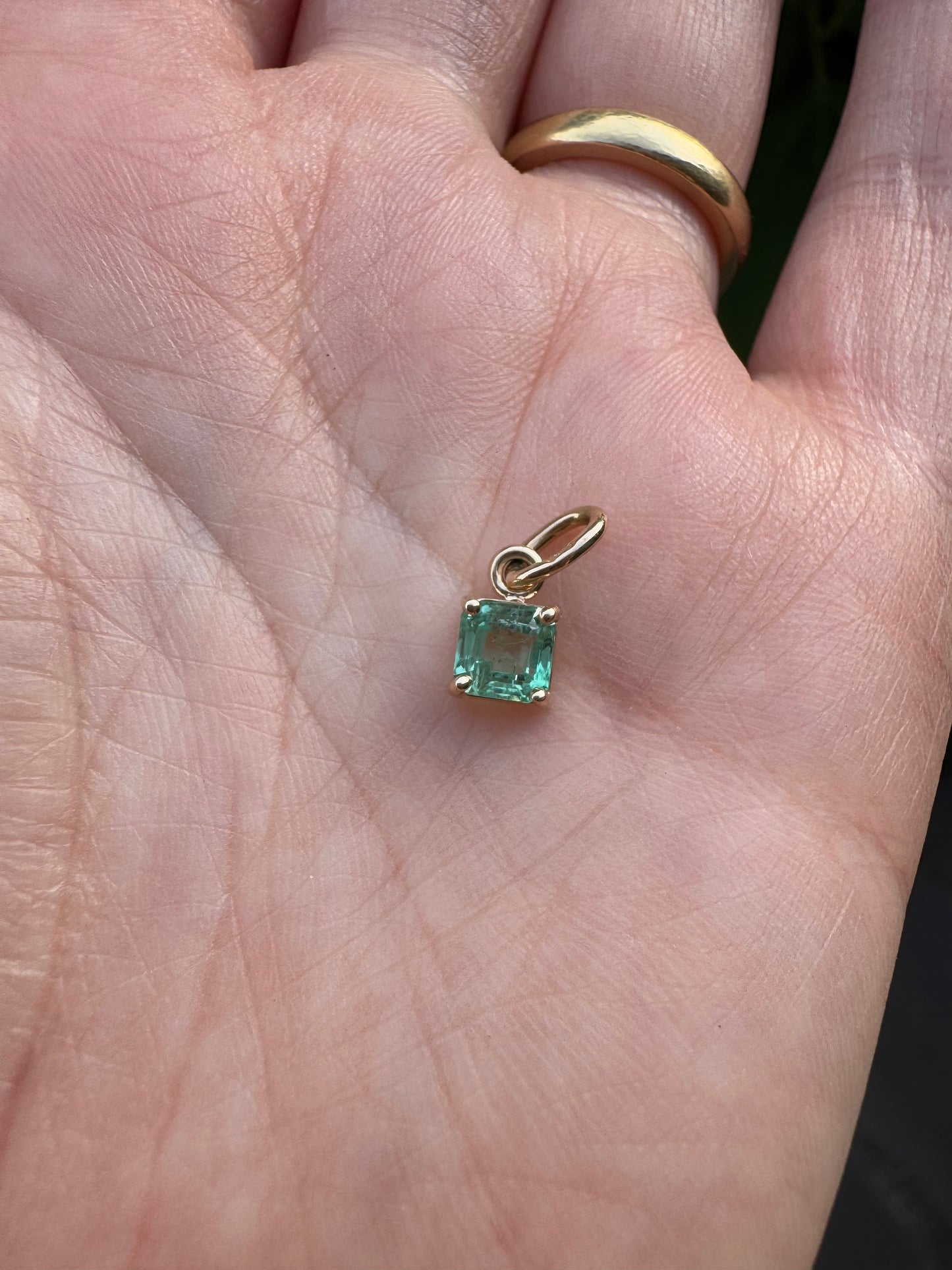 Custom 9ct yellow gold 0.45ct square cut emerald claw set pendant