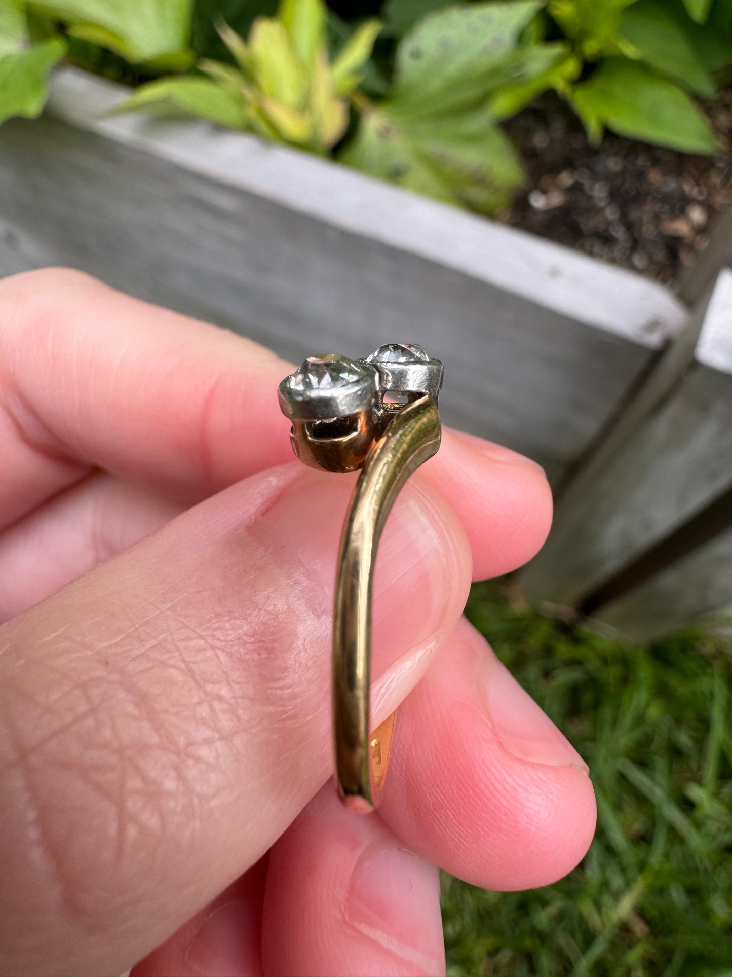 Vintage 18ct yellow gold 0.5ct TCW old mine cut diamond toi et moi ring