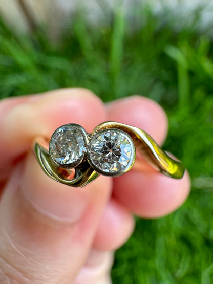 Vintage 18ct yellow gold 0.25ct TCW bezel set old cut diamond toi et moi ring