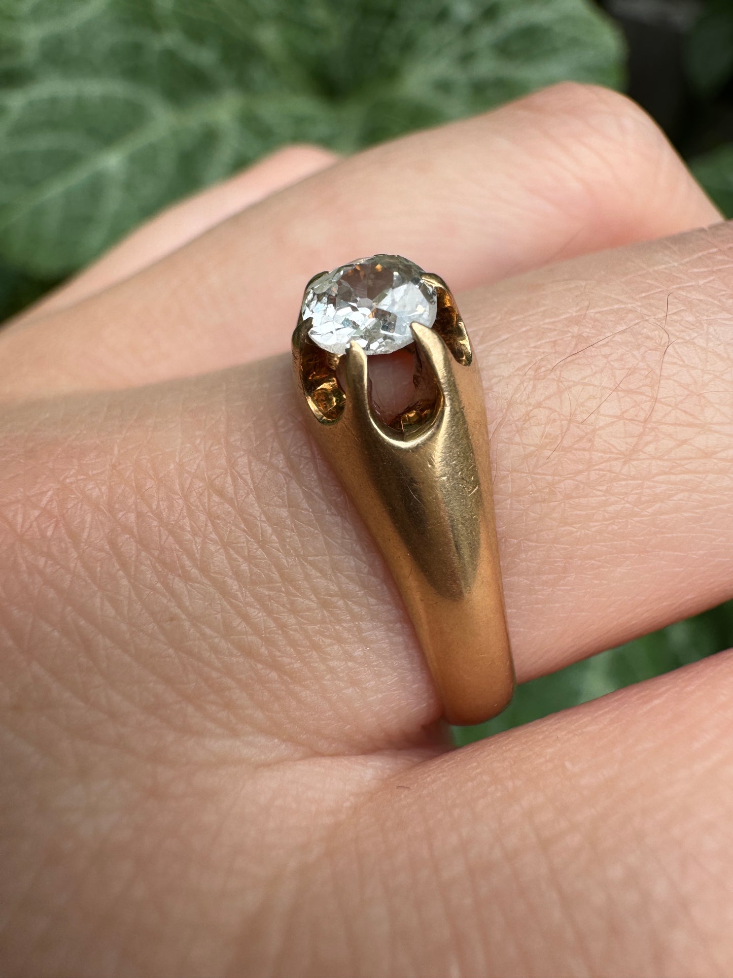 Vintage Mid Century 18ct yellow gold 0.4ct old mine cut diamond belcher ring