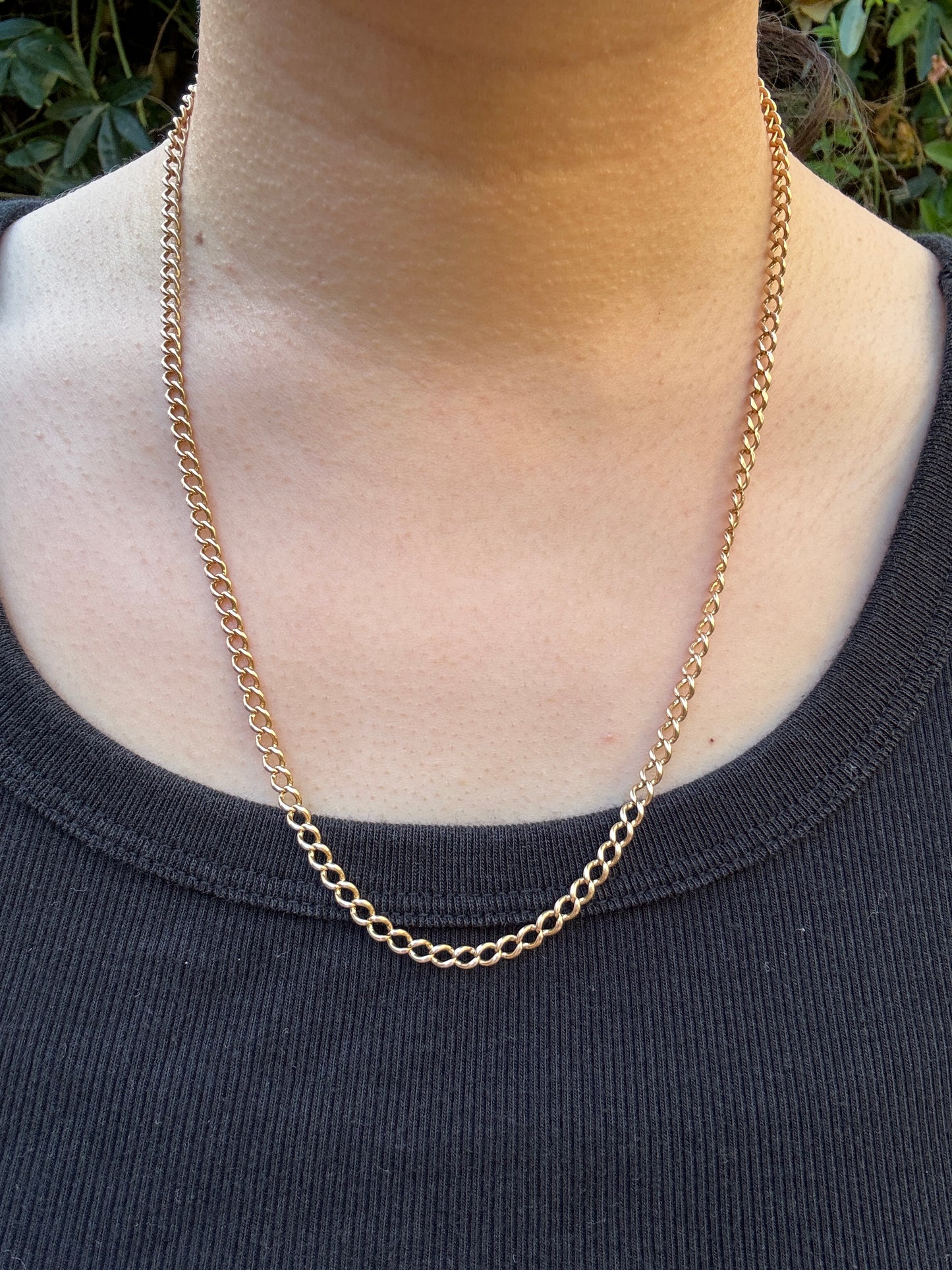 Antique 15ct yellow gold curb link watch chain with dog clip, 53.5cm / 21.06 inches long