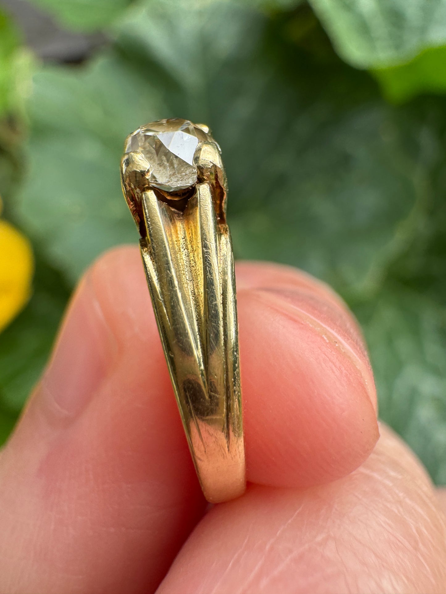 Vintage 14ct yellow gold 0.52ct old mine cut diamond solitaire ring