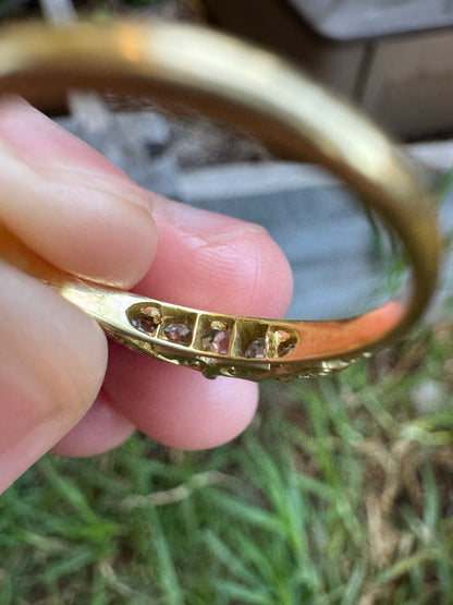 Antique 18ct gold old mine cut diamond five stone ring