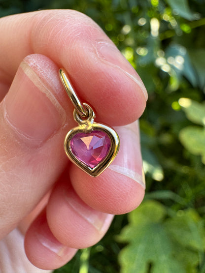 Custom 9ct yellow gold 0.56ct pink sapphire heart bezel set pendant