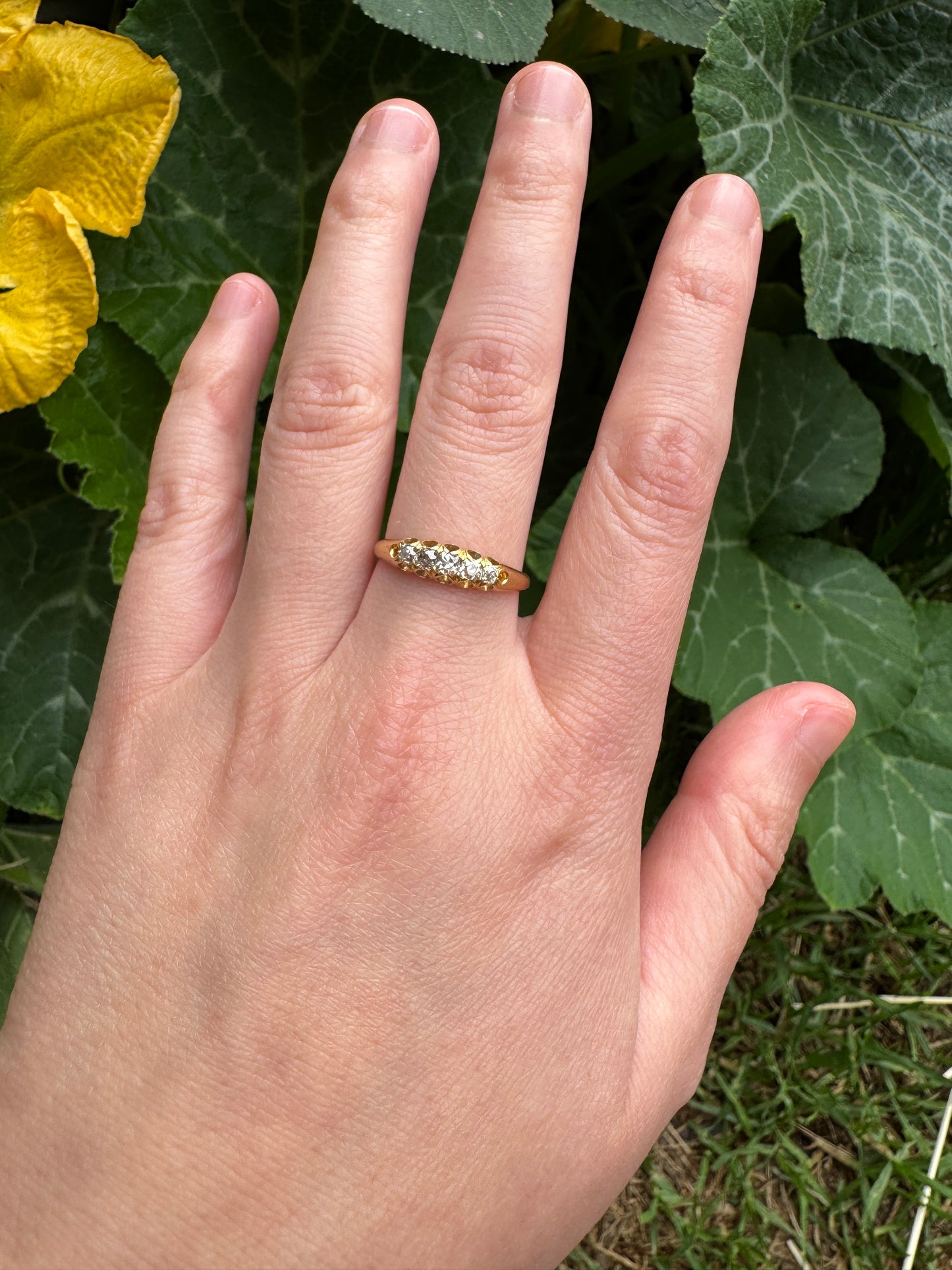 Antique English 18ct yellow gold five stone 0.3ct TCW old mine cut diamond ring
