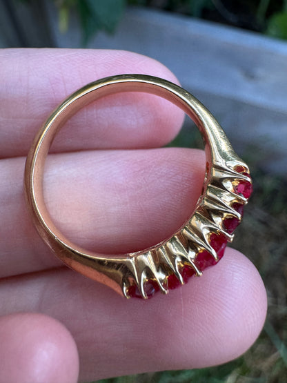 Antique 18ct yellow gold five stone 1.09ct TCW old single cut natural pink 'Jedi' spinel ring