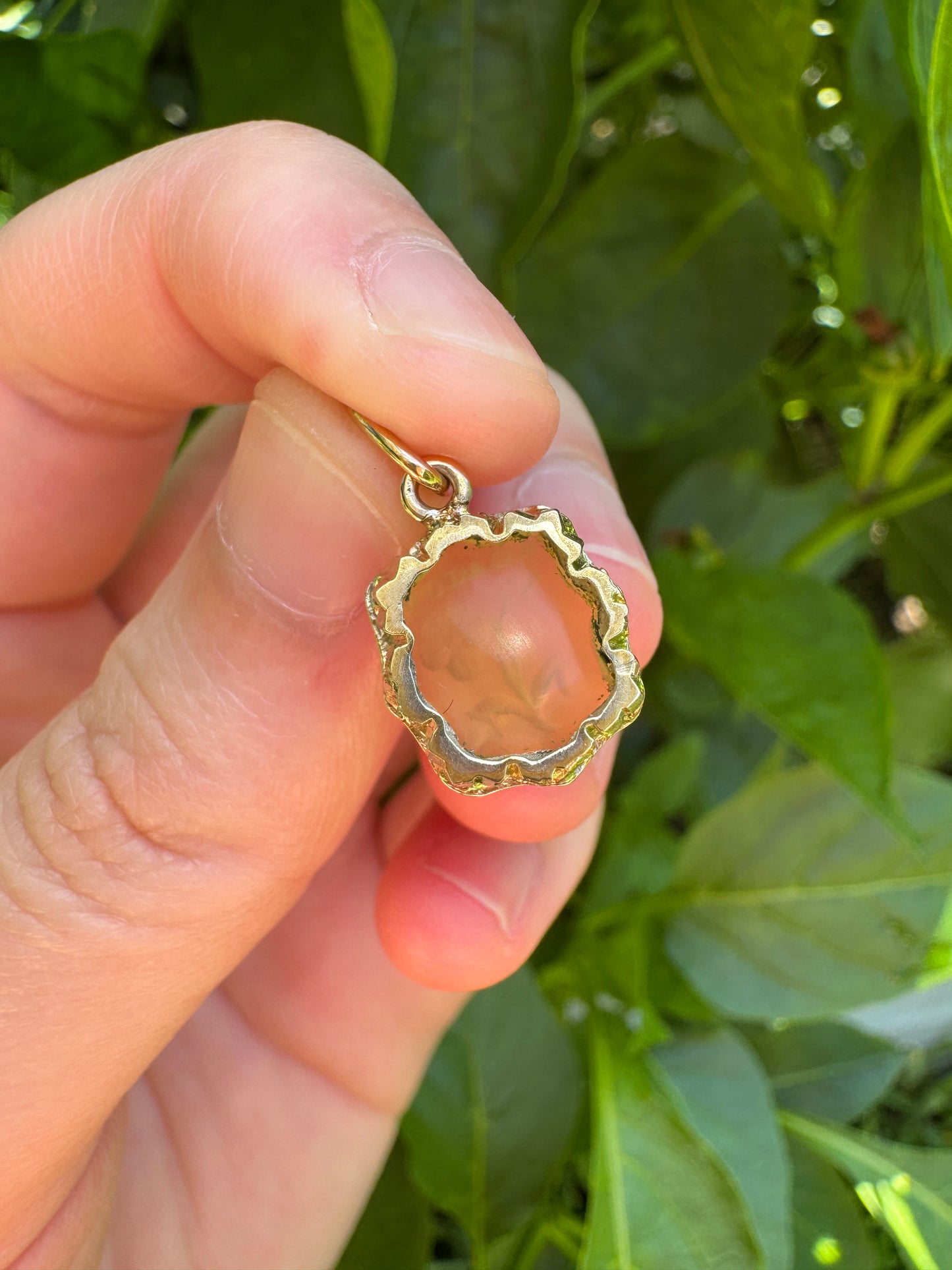 Antique gilt metal 'Volage' butterfly and flower agate intaglio pendant