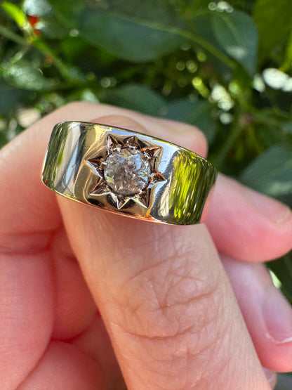 Vintage 14ct rosy yellow gold 0.28ct old mine cut diamond starset gypsy ring