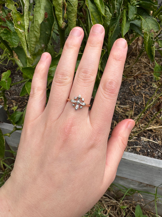 Antique 15ct yellow gold and platinum 0.14ct TCW old single cut diamond ring