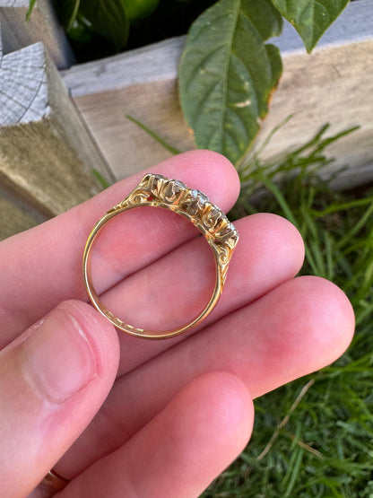 Antique 18ct yellow gold five stone 0.45ct TCW old mine cut diamond ring