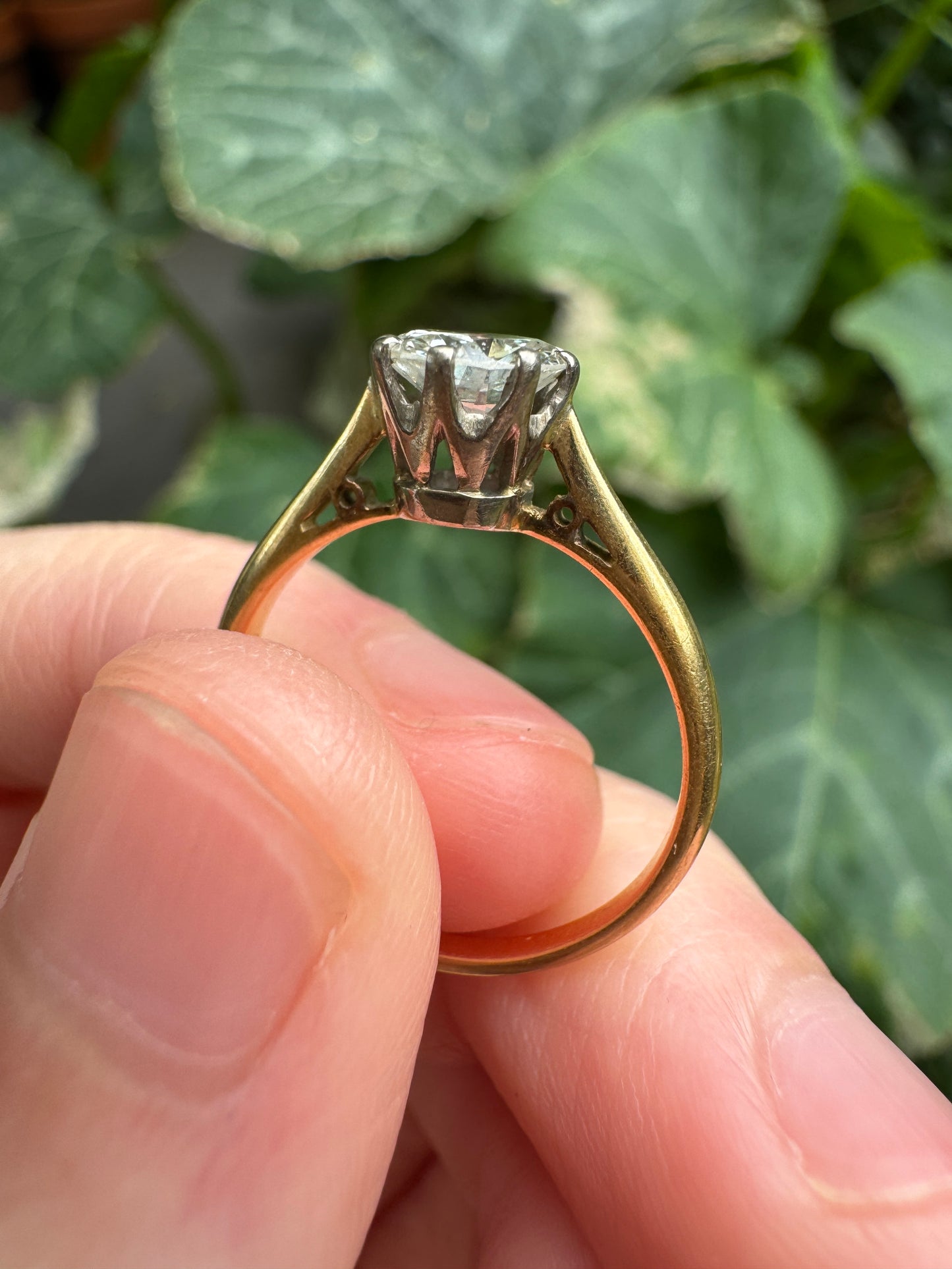 Vintage 18ct yellow gold and platinum 0.75ct old European cut diamond solitaire ring