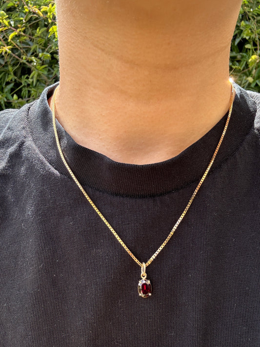 Custom 9ct yellow gold 1.54ct oval cut garnet pendant