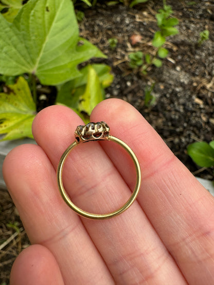 Vintage 18ct yellow gold 0.2ct old cushion cut natural sapphire and 0.3ct TCW old mine cut diamond cluster ring