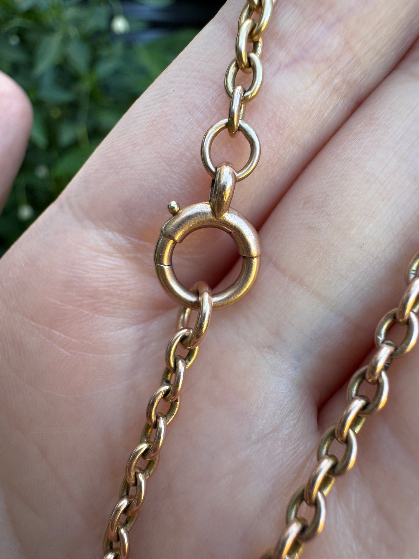 Antique 9ct rosy yellow gold cable link bracelet, 18cm / 7.1 inches long